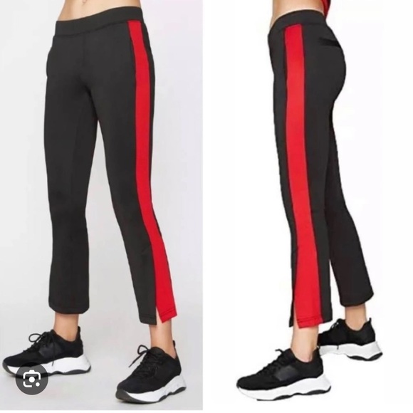 Pam & Gela Tuxedo Stripe Scuba Track Pants Black/Red - Picture 1 of 8